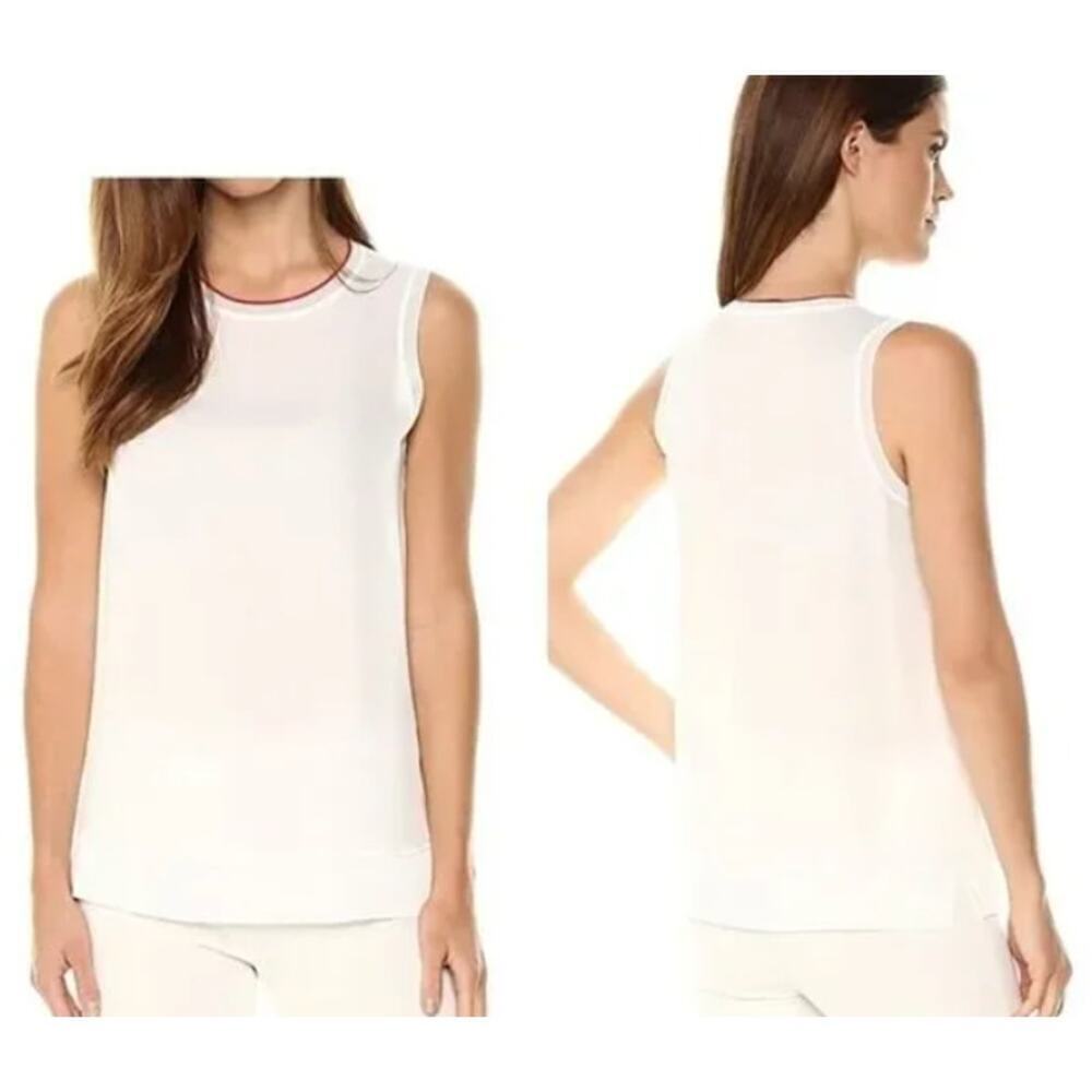 Theory Lewie Silk Tank Top Ivory & Tomato Trim Size Small